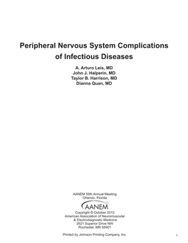 Peripheral Nervous System Complications of Infectious Diseases