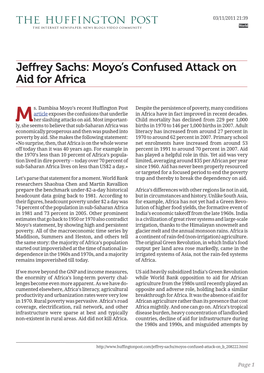 Jeffrey Sachs: Moyo's Confused Attack on Aid for Africa