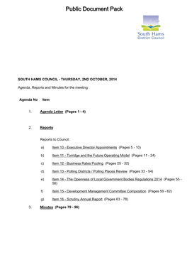 (Public Pack)Agenda Document for South Hams Council, 02/10/2014