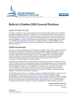 Bolivia's October 2020 General Elections