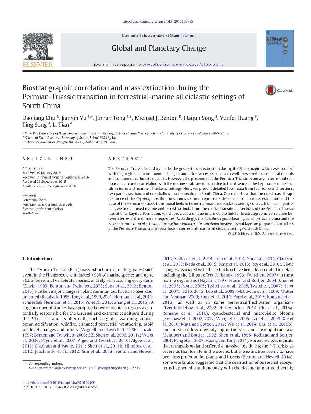 Biostratigraphic Correlation and Mass Extinction During the Permian-Triassic Transition in Terrestrial-Marine Siliciclastic Settings of South China