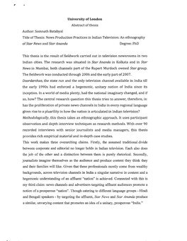 News Production Practices in Indian Television: an Ethnography of Star News and Starananda Degree: Phd