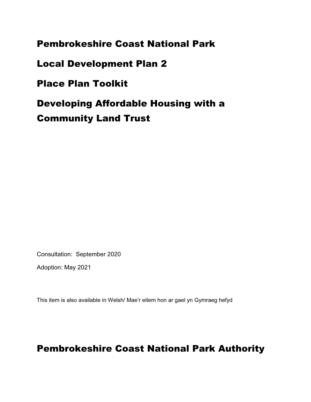 Pembrokeshire Coast National Park Local Development Plan 2 Place