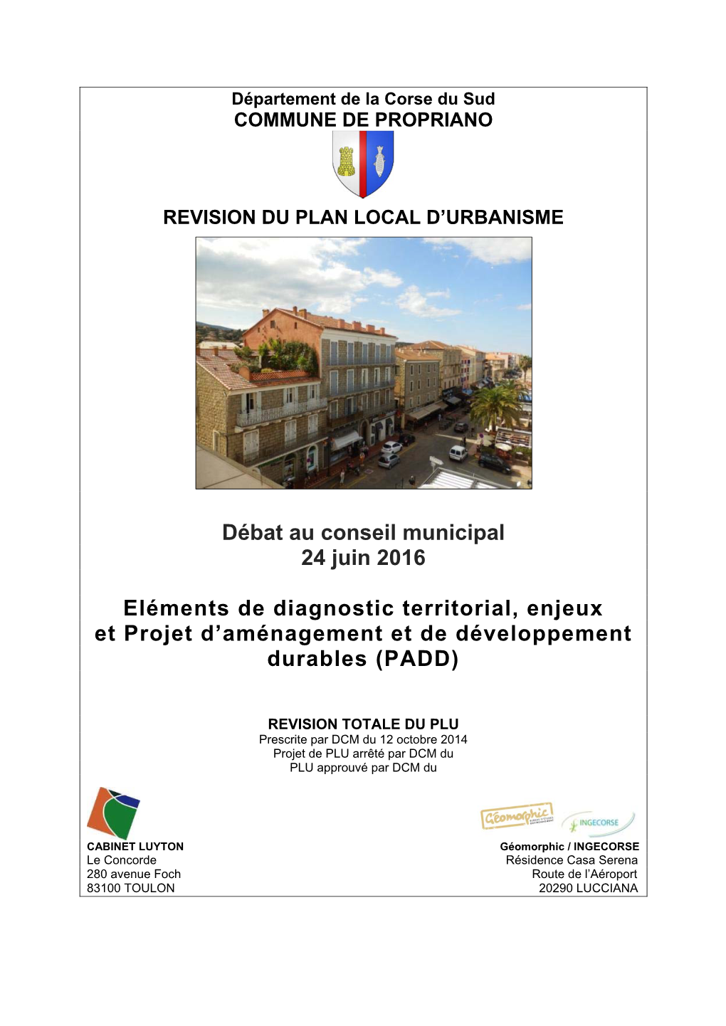 Commune De Propriano Revision Du Plan Local D'urbanisme