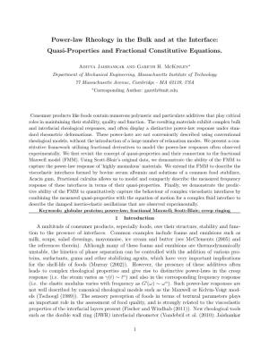 Power-Law Rheology in the Bulk and at the Interface: Quasi-Properties and Fractional Constitutive Equations