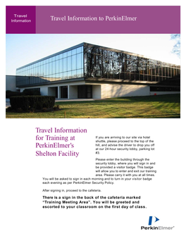 Travel Information for Training at Perkinelmer's Shelton Facility