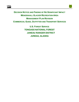 U.S. Forest Service Tongass National Forest Juneau Ranger District Juneau, Alaska
