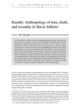 Rusalki: Anthropology of Time, Death, and Sexuality in Slavic Folklore*