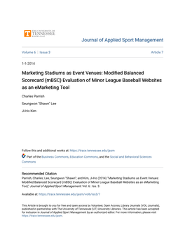 (Mbsc) Evaluation of Minor League Baseball Websites As an Emarketing Tool