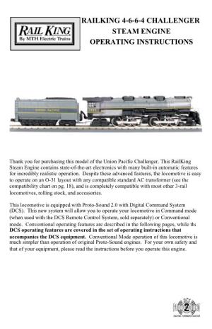 Railking 4-6-6-4 Challenger Steam Engine Operating Instructions