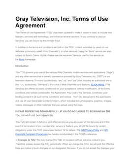 Gray Television, Inc. Terms of Use Agreement