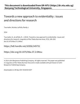 Towards a New Approach to Evidentiality : Issues and Directions for Research