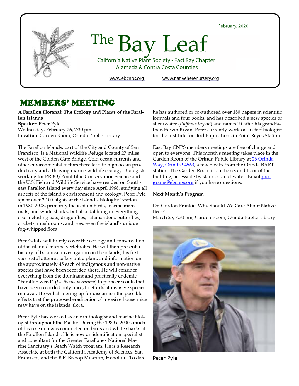 The Bay Leaf California Native Plant Society • East Bay Chapter Alameda & Contra Costa Counties