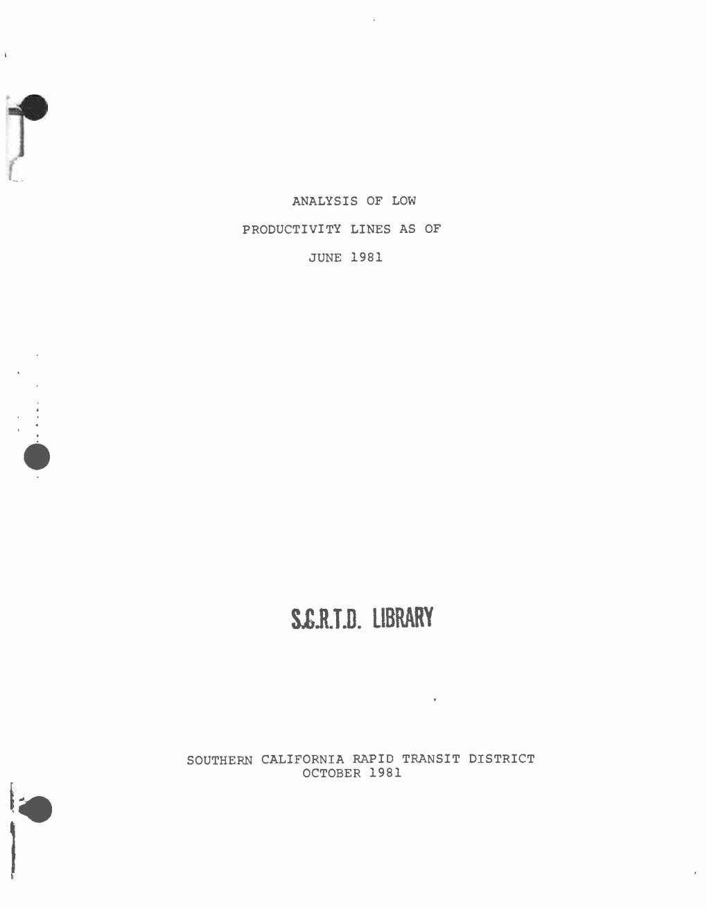 Analysis of Low Productivity Lines As of June 1981