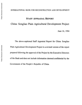 STAFF APPRAISAL REPORT Public Disclosure Authorized