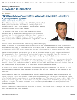“NBC Nightly News” Anchor Brian Williams to Deliver 2010 Notre Dame Co… // News // Office of News and Information // University of Notre Dame 1/14/10 15:54