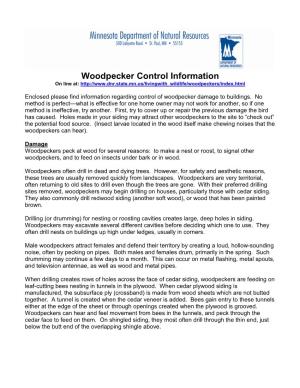 Woodpecker Control Information on Line At