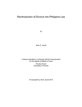 Reintroduction of Divorce Into Philippine Law