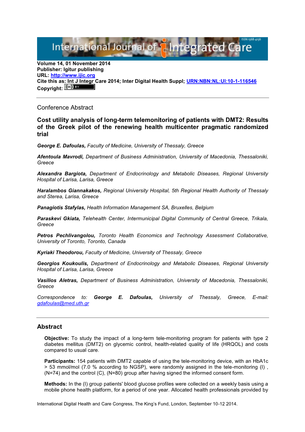 Conference Abstract Cost Utility Analysis of Long-Term Telemonitoring