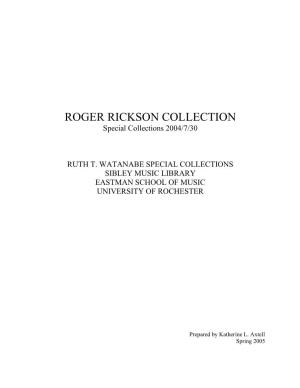 ROGER RICKSON COLLECTION Special Collections 2004/7/30