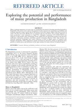 REFEREED ARTICLE DOI: 10.5836/Ijam/2014-02-05 Exploring the Potential and Performance of Maize Production in Bangladesh