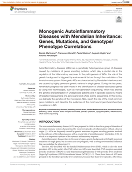 Monogenic Autoinflammatory Diseases with Mendelian Inheritance: Genes, Mutations, and Genotype/Phenotype Correlations
