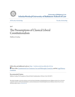 The Presumptions of Classical Liberal Constitutionalism, 102 Iowa L