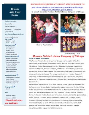 Mexican Folkloric Dance Company of Chicago Illinois Arts Tour Dance