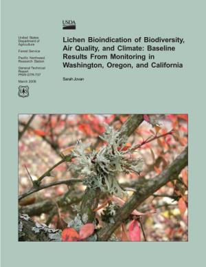 Lichen Bioindication of Biodiversity, Air Quality, and Climate: Baseline Results from Monitoring in Washington, Oregon, and California