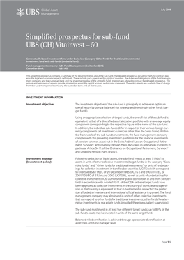 Simplified Prospectus for Sub-Fund UBS (CH) Vitainvest – 50