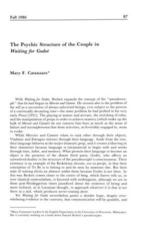 The Psychic Structure of the Couple in Waiting for Godot Mary F. Catanzaro*
