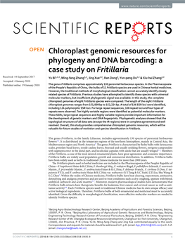 Chloroplast Genomic Resources for Phylogeny and DNA Barcoding