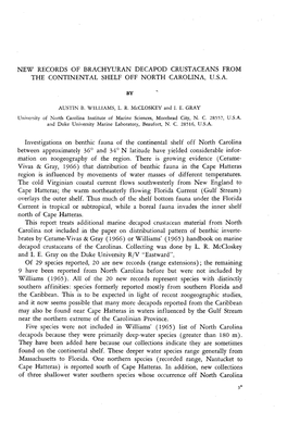 New Records of Brachyuran Decapod Crustaceans from the Continental Shelf Off North Carolina, U.S.A. by Austin B. Williams, L. R
