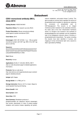 CDS1 Monoclonal Antibody (M01), Calcium Metabolism, and Protein Kinase C Activity