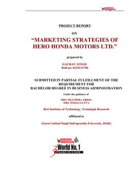 “Marketing Strategies of Hero Honda Motors Ltd.”