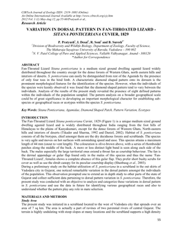 Variation in Dorsal Pattern in Fan-Throated Lizard - Sitana Ponticeriana Cuvier, 1829