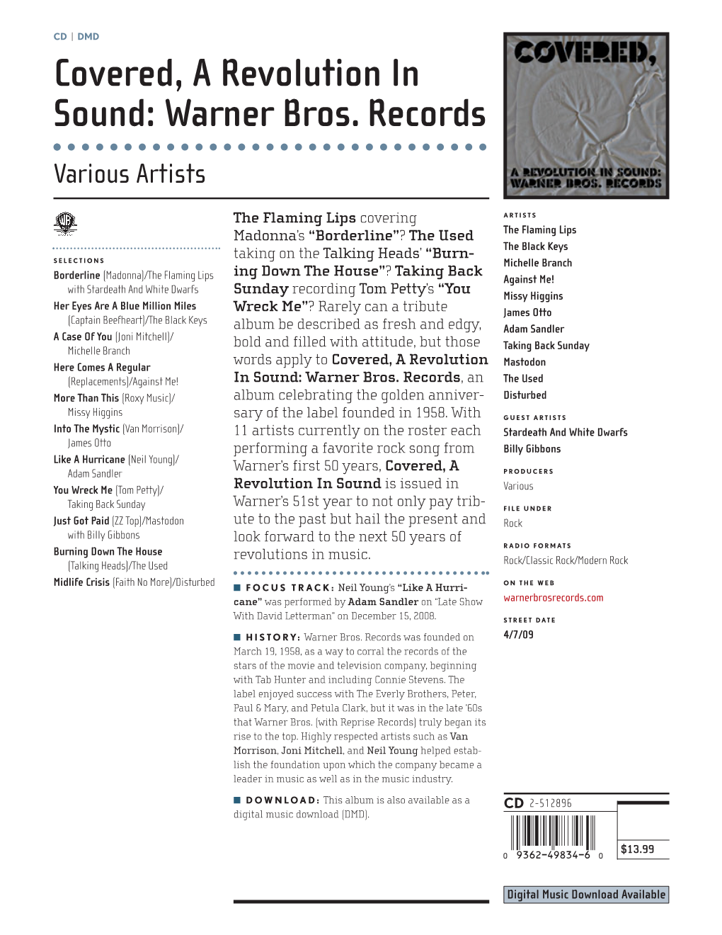 Covered, a Revolution in Sound: Warner Bros. Records Various Artists