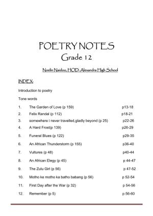 Notes on Grade 12 HL Poems