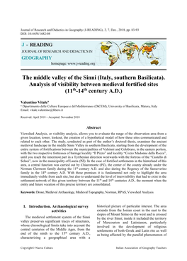 The Middle Valley of the Sinni (Italy, Southern Basilicata). Analysis of Visibility Between Medieval Fortified Sites (11Th-14Th Century A.D.)