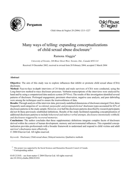 Expanding Conceptualizations of Child Sexual Abuse Disclosure