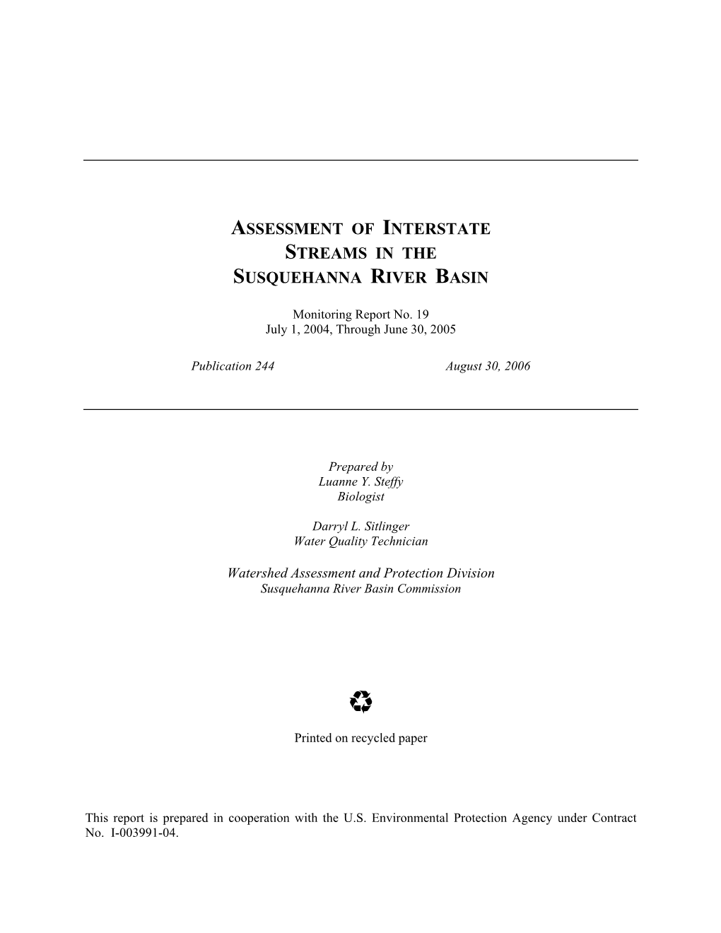 Interstate Streams Assessment 2004-2005 Report