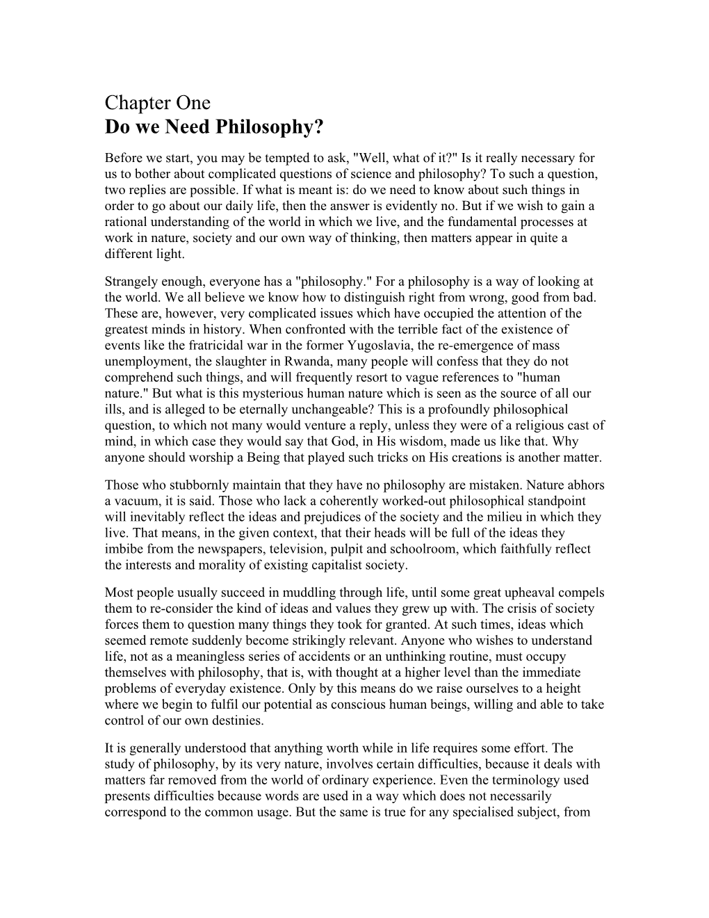 Chapter One Do We Need Philosophy?
