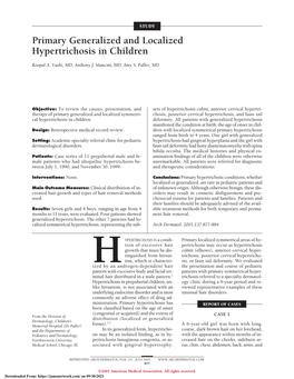 Primary Generalized and Localized Hypertrichosis in Children