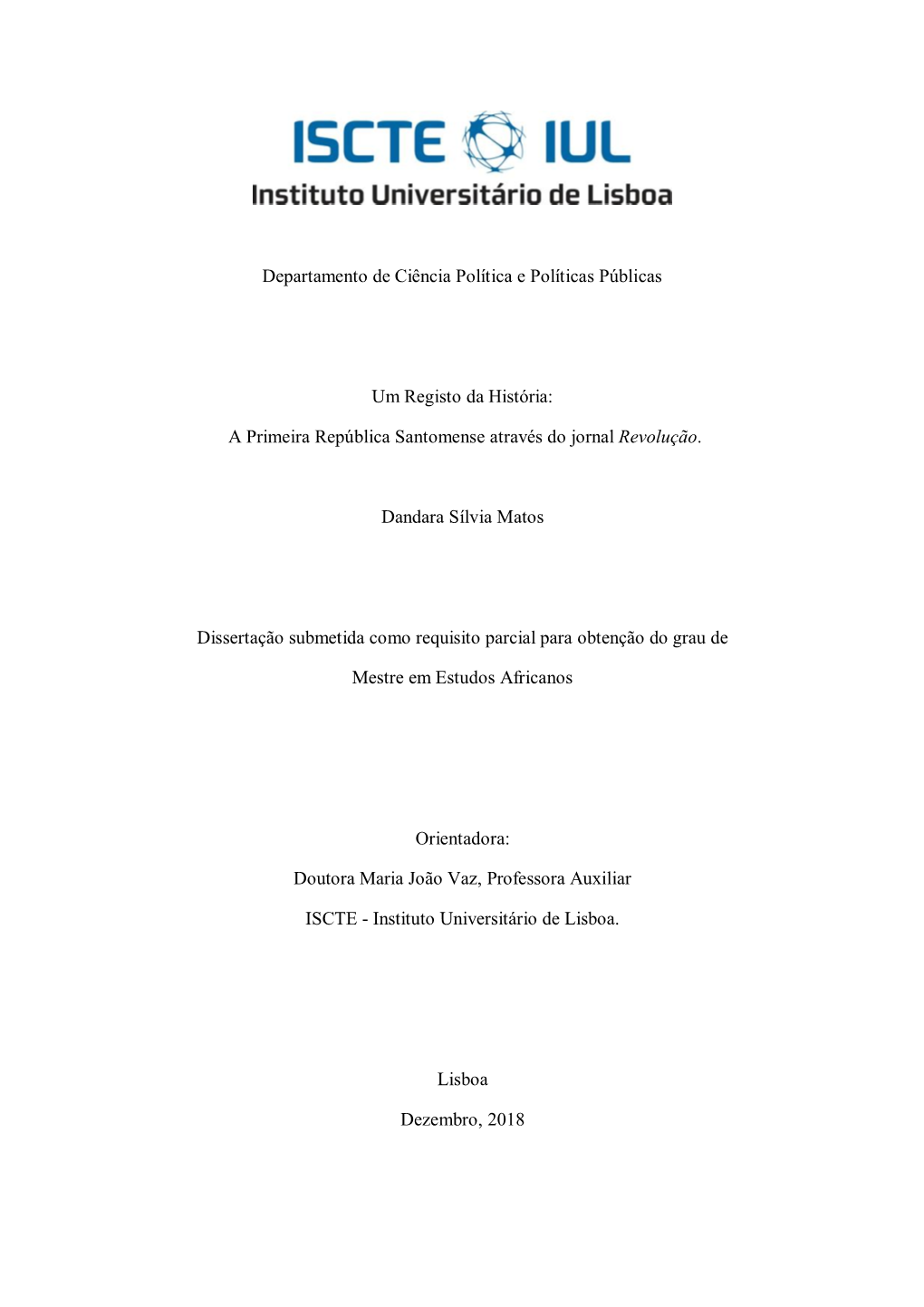 A Primeira República Santomense Através Do Jornal Revolução