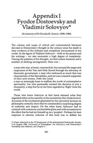 Appendix! Fyodor Dostoevsky and Vladimir Solovyov*