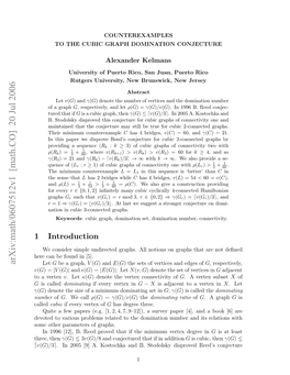 Arxiv:Math/0607512V1 [Math.CO] 20 Jul 2006 Oavertex a to Γ G V Eecnb on N[5]