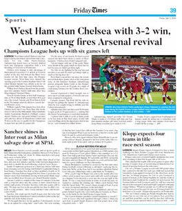 West Ham Stun Chelsea with 3-2 Win, Aubameyang Fires Arsenal Revival