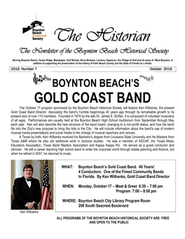 The Historian the Newsletter of the Boynton Beach Historical Society