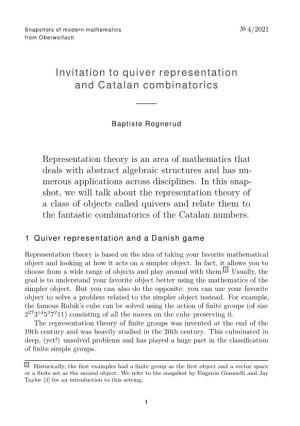 Invitation to Quiver Representation and Catalan Combinatorics