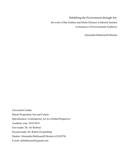 Inhabiting the Environment Through Art: the Work of Dan Graham and Olafur Eliasson in Inhotim Institute As Instances of Environmental Aesthetics